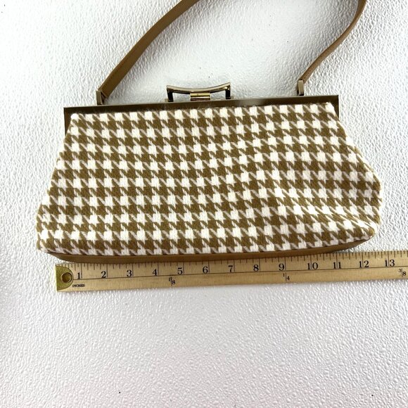 Jones New York Houndstooth Clutch Preppy Classic Core Handbag Tan Leather Strap - Picture 3 of 10